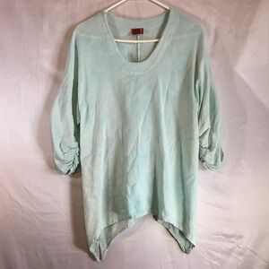 Oh My Gauze Cotton Tunic Top Sz 2 (L/XL) Aqua Coastal Artsy Lagenlook Boho